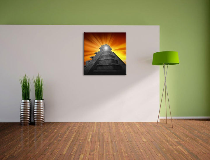Pixxprint Maya Pyramide Tempelanlage als Leinwandbild/Grösse: 70x70 cm/Wandbild/Kunstdruck/fertig be