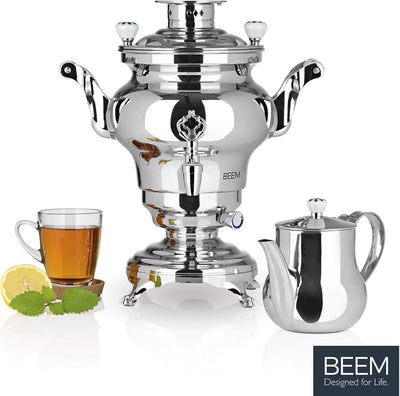 BEEM Samowar Odessa 3 l, Teekocher elektrisch, 1.800 W, Edelstahl, 3 l Wasserbehälter, 1 l Teekanne,