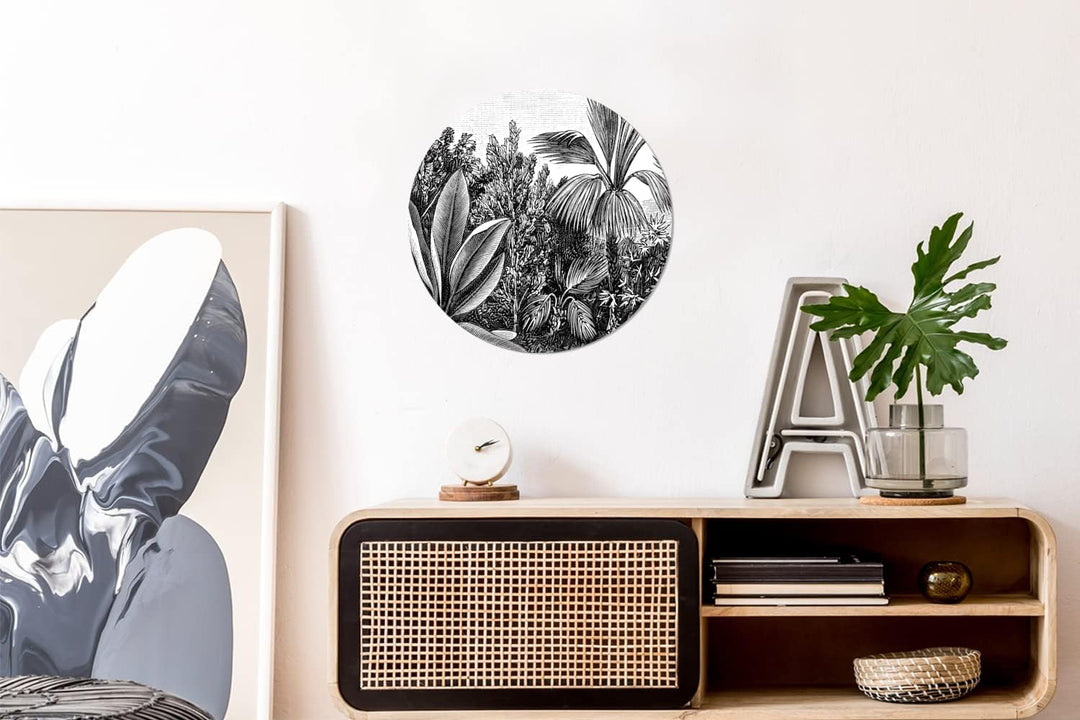 MuchoWow Wandbild Rund Wanddeko Deko Wohnzimmer Bilder 30x30 cm Pflanzen - Natur - Gestaltung - Illu