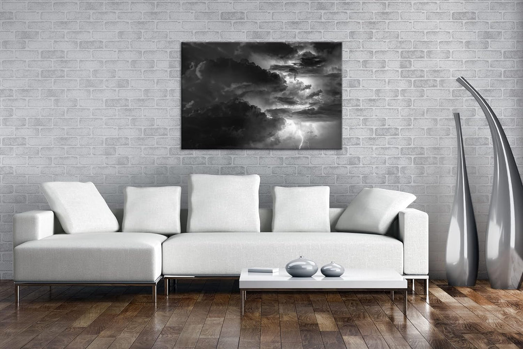 deyoli gewaltiges Gewitter Format: 80x60 Effekt: Schwarz&Weiss als Leinwandbild, Motiv fertig gerahm