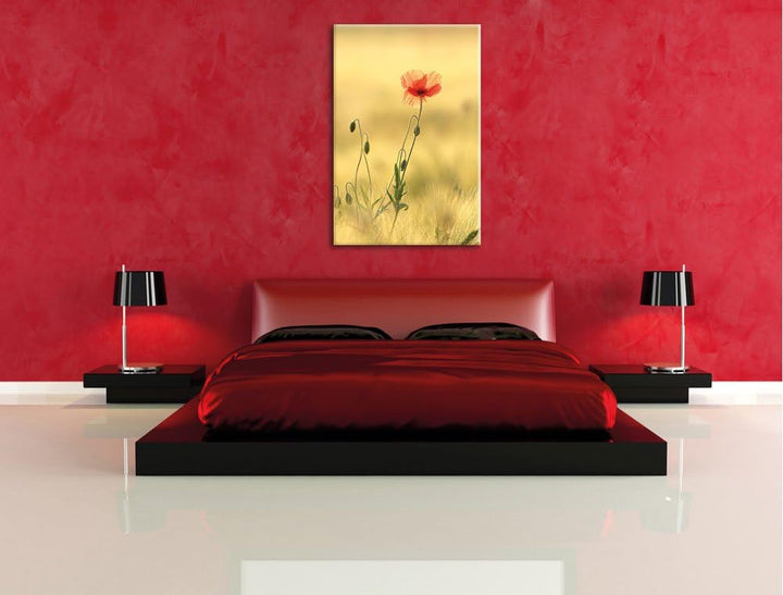 Pixxprint rote Blumen im Feld Tulpen Gemälde, Format: 100x70 auf Leinwand, 100x70