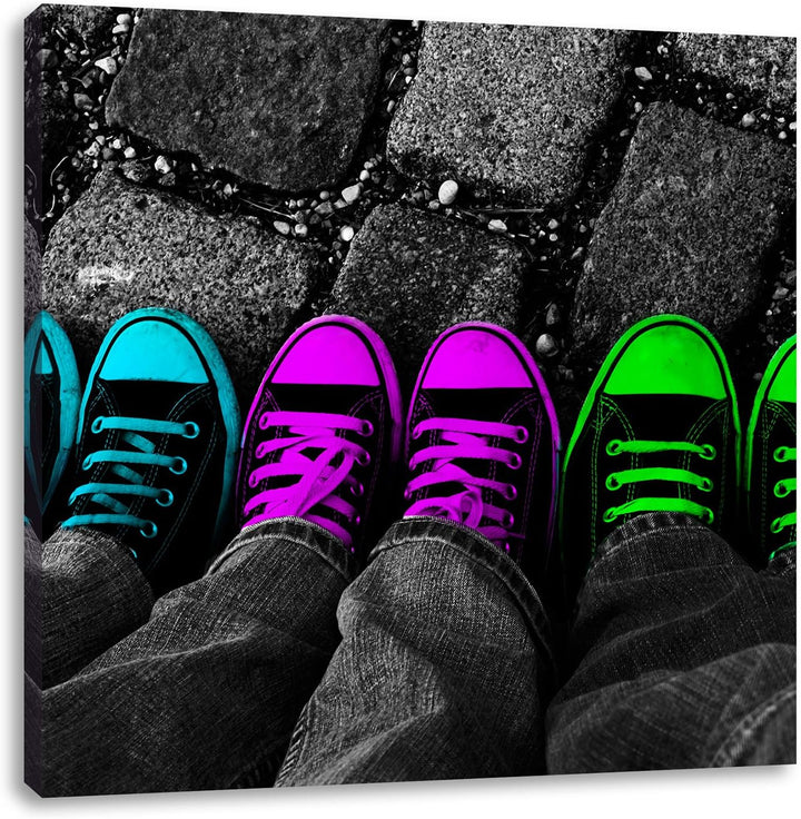 Pixxprint Sportschuhe Modern als Leinwandbild/Grösse: 70x70 cm/Wandbild/Kunstdruck/fertig bespannt,
