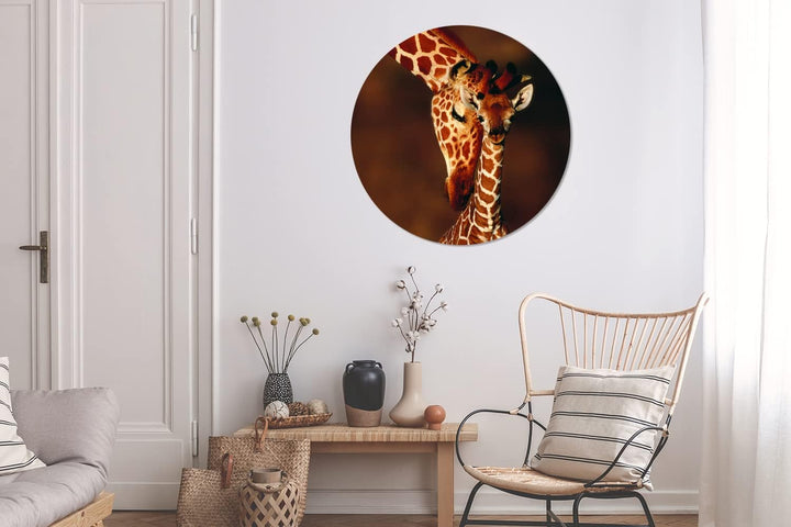 MuchoWow Wandbild Rund Wanddeko Deko Wohnzimmer Bilder 90x90 cm Giraffe - Kalb - Porträt, 90x90 cm