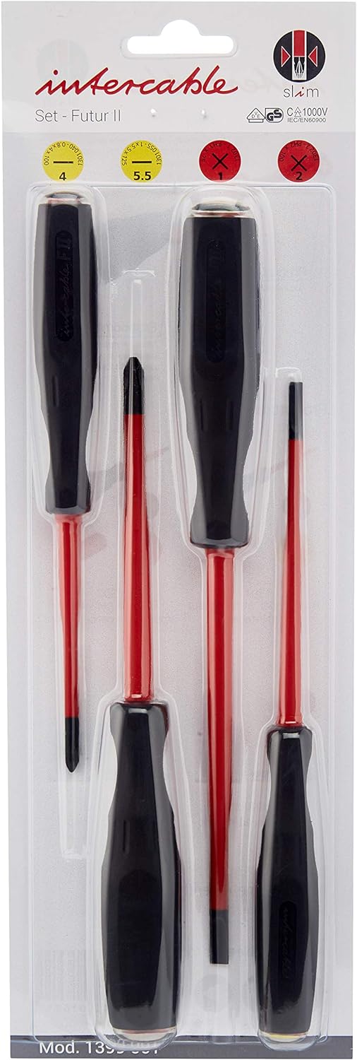 Intercable Schraubendreher-Set 2x Schlitz und Kreuz-Schlitz VDE, 1399001 Einzelbett, Einzelbett