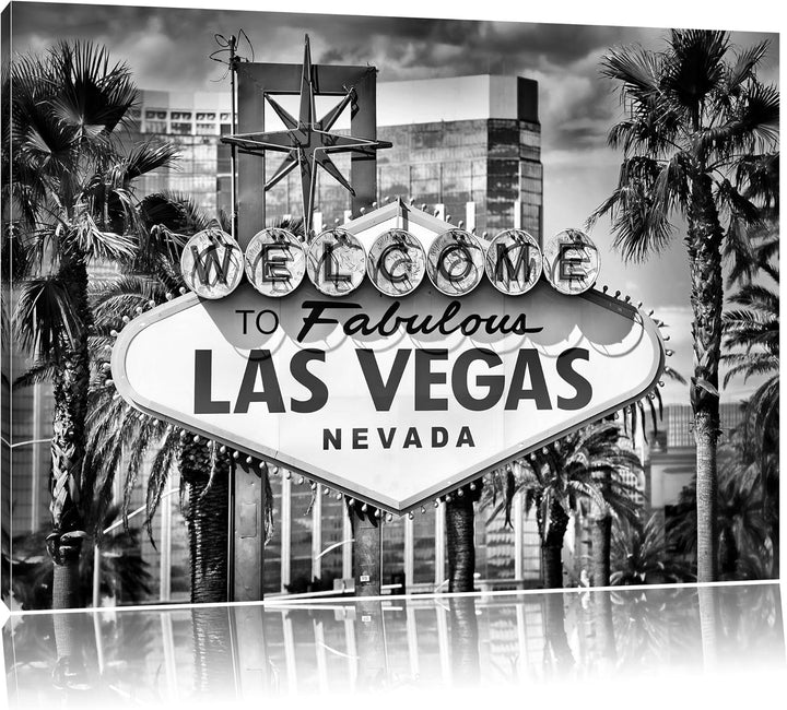 Pixxprint Las Vegas Ortseingangsschild / 100x70cm Leinwandbild bespannt auf Holzrahmen/Wandbild Kuns