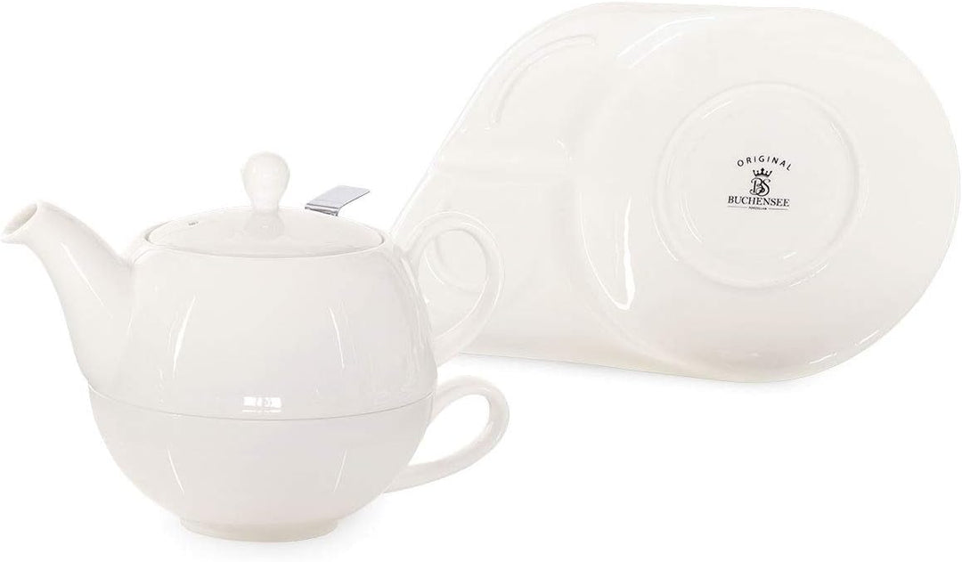 Buchensee Tea for One mit Sieb Lena 500ml aus Crystal Bone China Porzellan in fein-cremigem Weiss. T