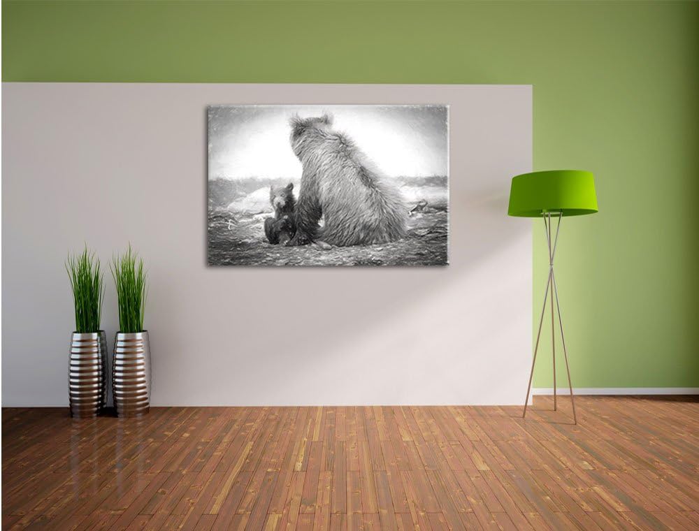 Pixxprint Bär mit Baby nach dem Baden als Leinwandbild/Grösse: 100x70 / Wandbild/Kunstdruck/fertig b