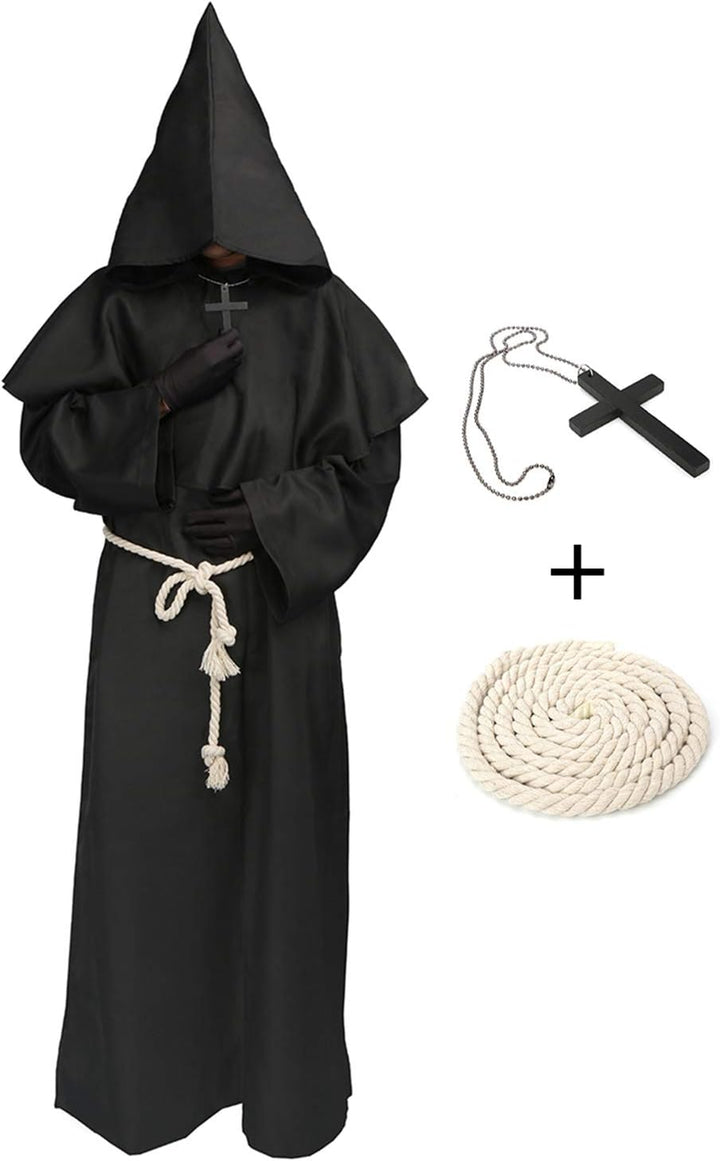 Mönchskostüm Erwachsene Herren Zauberer Priesterrobe Halloween Kostüm Outfit Mittelalterlicher Umhan
