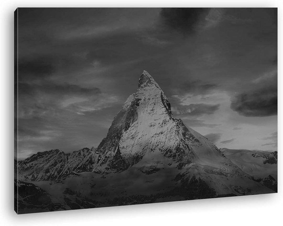 Matterhorn in der Schweiz Effekt: Schwarz/Weiss Format: 80x60 als Leinwandbild, Motiv fertig gerahmt