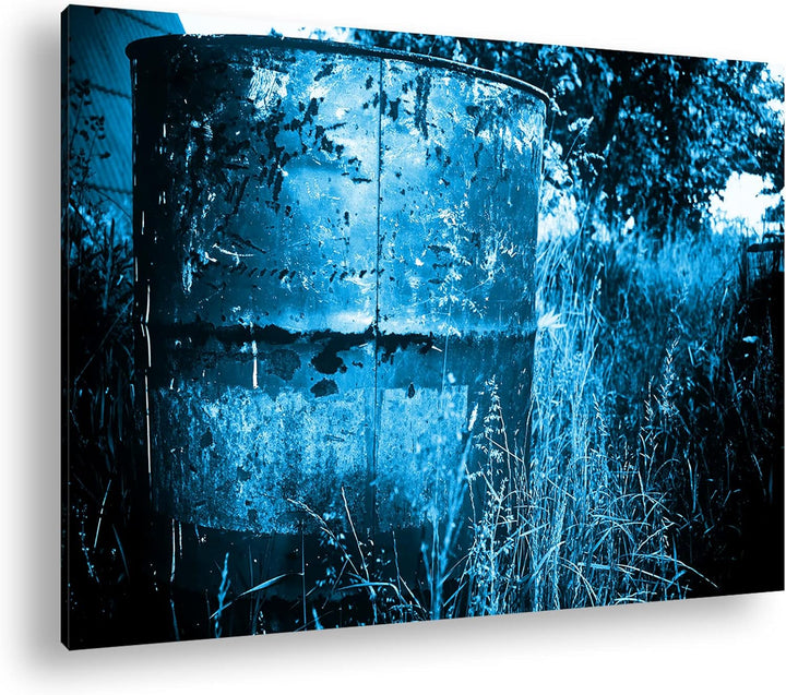 rostiger roter Container in der Natur Format 80x60 Effekt: Monocrome Blau als Leinwandbild, Motiv fe
