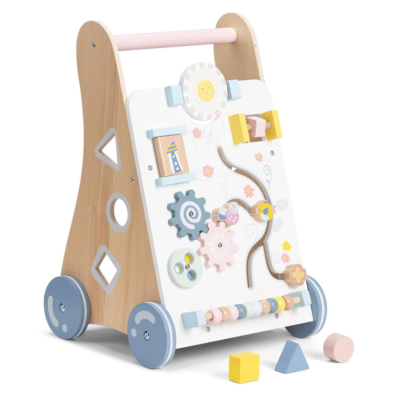 Navaris Lauflernwagen Baby Activity Wagen - Holz Lauflernhilfe mit Spielelementen - Spielwagen Laufw