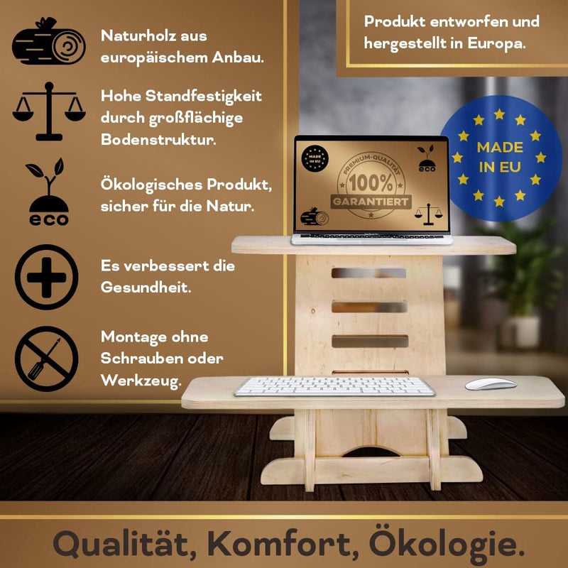 Stehschreibtisch Aufsatz | Stehpult Holz| Standing Desk | Ständer | Schreibtischaufsatz Holz | Stehp