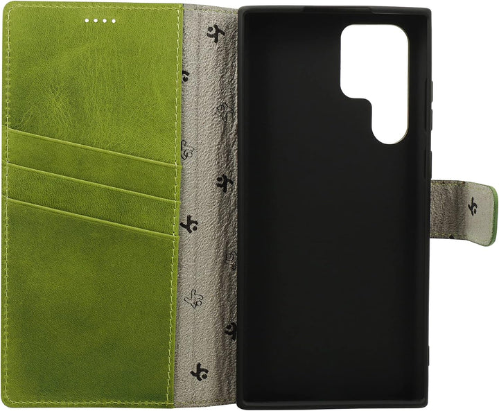 Suncase Book-Style Hülle kompatibel mit Samsung Galaxy S22 Ultra 5G Leder Tasche (Slim-Fit) Lederhül
