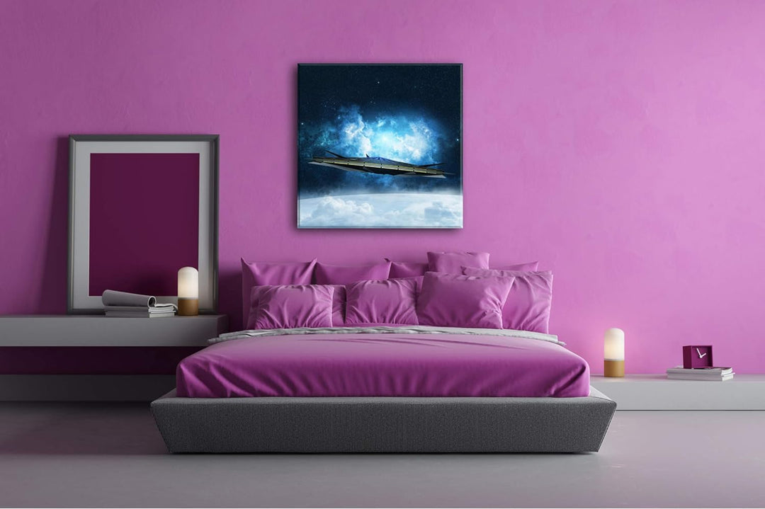 deyoli beeindruckendes Raumschiff im Universum Format: 70x70 als Leinwand, Motiv fertig gerahmt auf