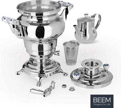 BEEM Samowar Odessa 3 l, Teekocher elektrisch, 1.800 W, Edelstahl, 3 l Wasserbehälter, 1 l Teekanne,