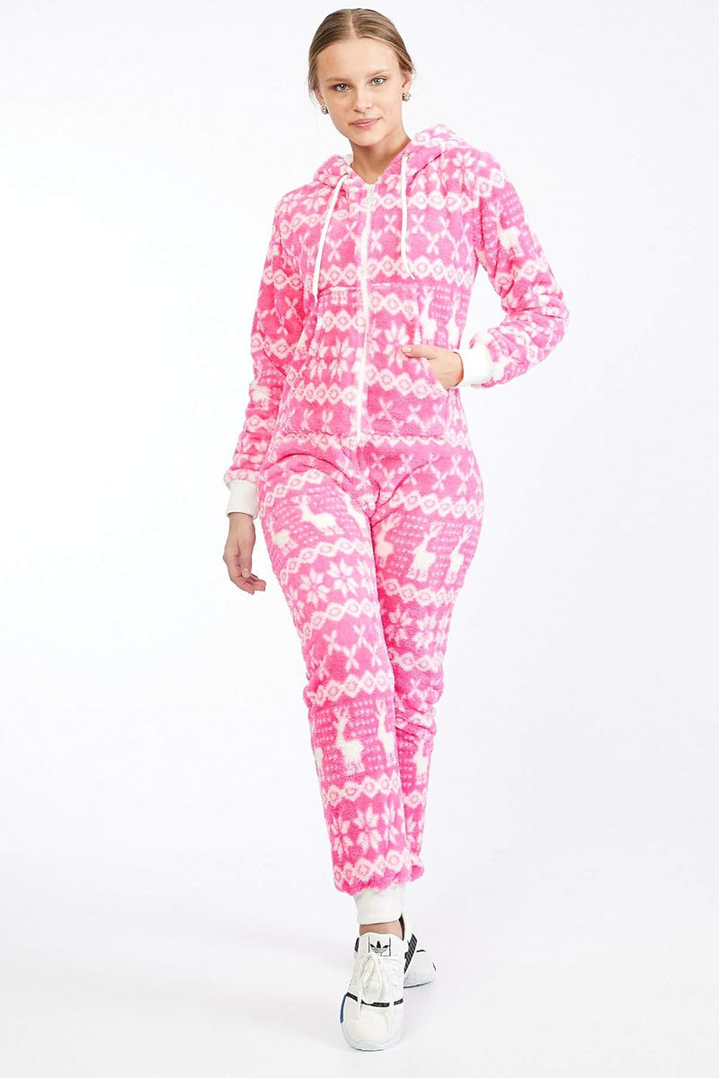 Teddyfleece Teddyfell Jumpsuit flauschig und kuschelig One Piece Overall warm (Pink(2910), L~40)