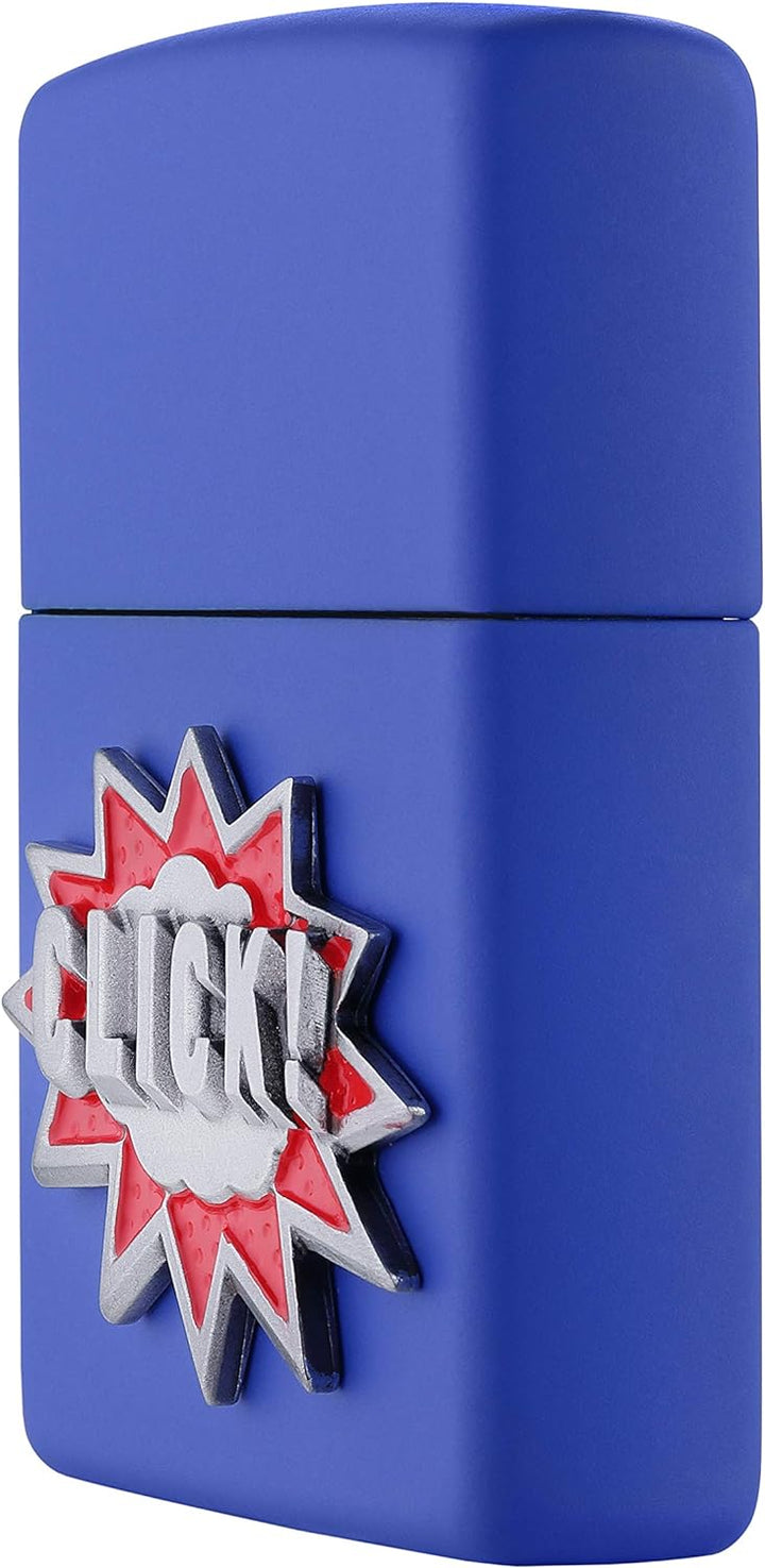 ZIPPO – Sturmfeuerzeug, Click, Emblem Attached, Royal Blue Matte, nachfüllbar, in hochwertiger Gesch