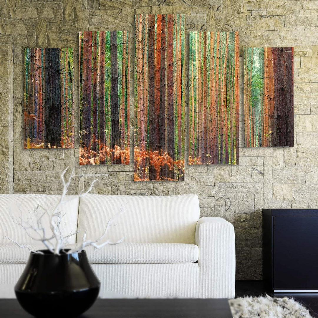 Feeby Bilder Modern Landschaft 5 Teilig Design Art Natur Bäume Kiefern bunt 100x70 cm Deco panel 100