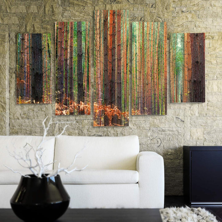 Feeby Bilder Modern Landschaft 5 Teilig Design Art Natur Bäume Kiefern bunt 100x70 cm Deco panel 100