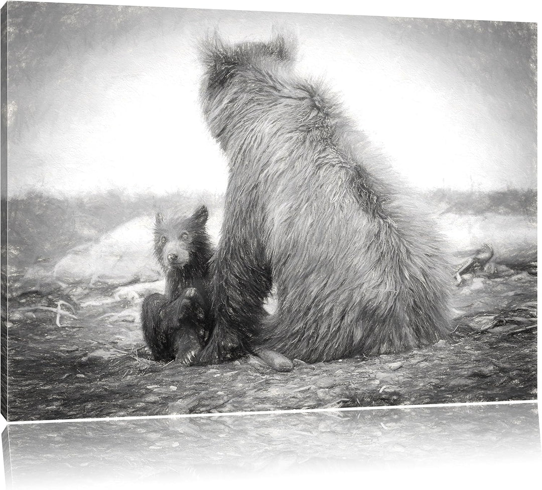 Pixxprint Bär mit Baby nach dem Baden als Leinwandbild/Grösse: 100x70 / Wandbild/Kunstdruck/fertig b