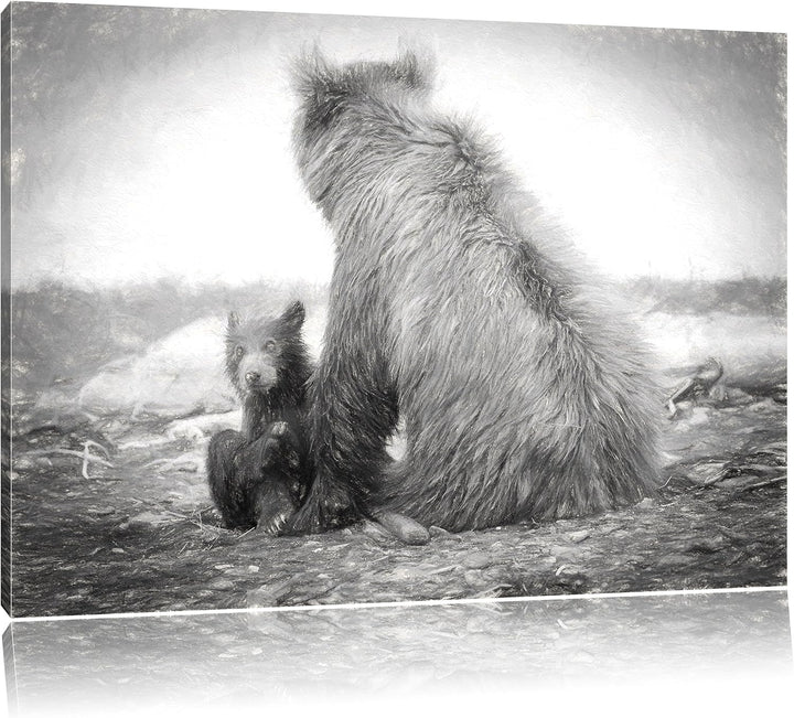 Pixxprint Bär mit Baby nach dem Baden als Leinwandbild/Grösse: 100x70 / Wandbild/Kunstdruck/fertig b