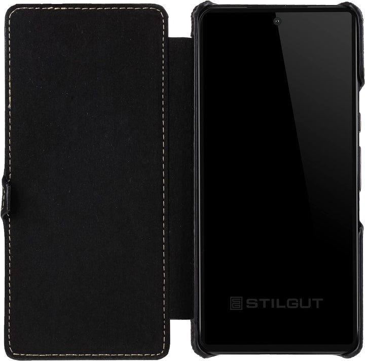 STILGUT Book Case kompatibel mit Google Pixel 6 Pro Hülle aus Leder mit Clip-Verschluss, Lederhülle,