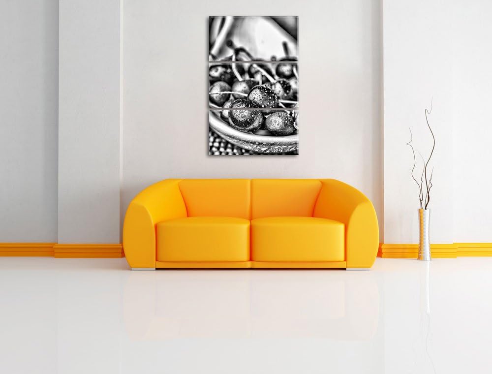 Pixxprint Frische Kirschen in Schlüssel als Leinwandbild/Grösse: 3 Teilig (120x80) cm/Wandbild/Kunst