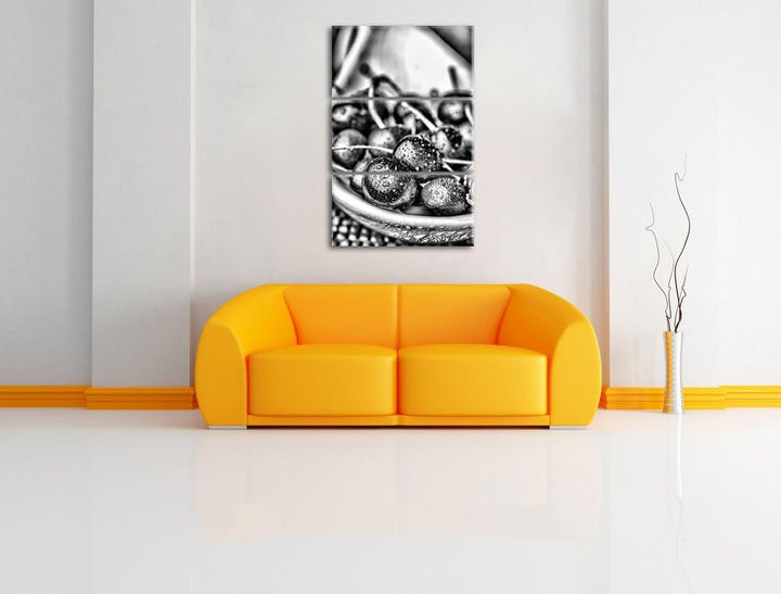 Pixxprint Frische Kirschen in Schlüssel als Leinwandbild/Grösse: 3 Teilig (120x80) cm/Wandbild/Kunst