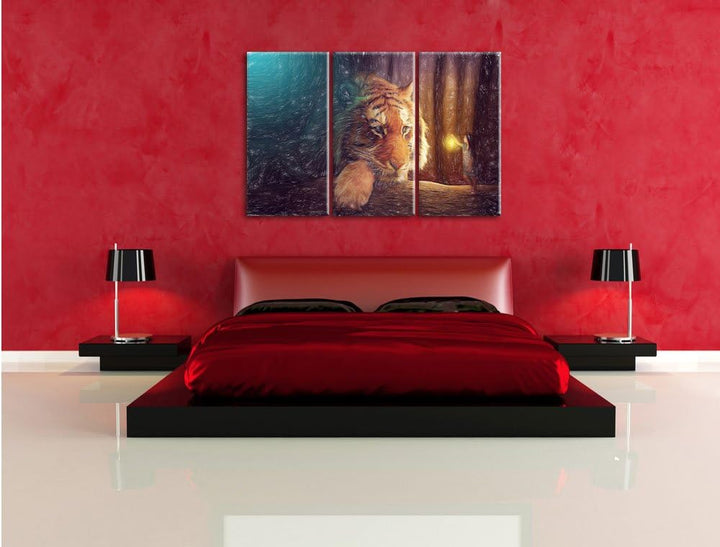 Pixxprint Eine Frau und EIN Riesen-Tiger als Leinwandbild/Grösse: 3 Teilig (120x80 cm) cm/Wandbild/K