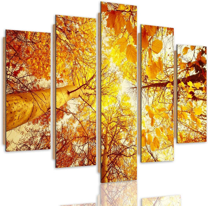 Bilder 5 Teilig Landschaft Deco Panel Kunst Herbst Bäume Blätter orange 100x70 cm Deco panel 100x70