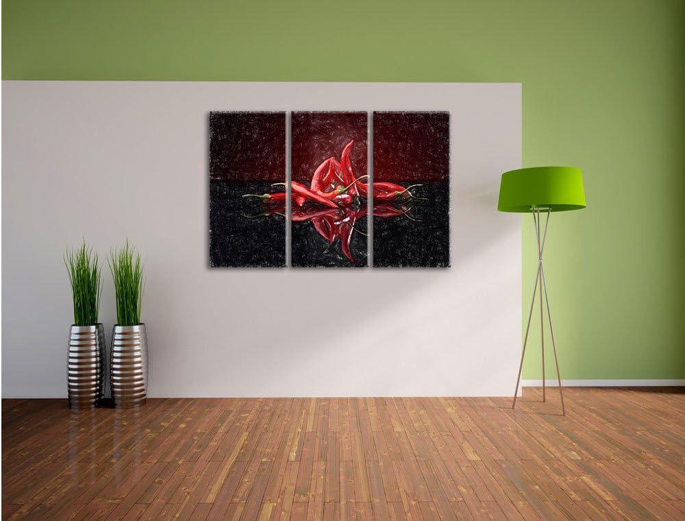 Pixxprint Feurige rote Chili-Schoten als Leinwandbild/Grösse: 3 Teilig (120x80 cm) cm/Wandbild/Kunst