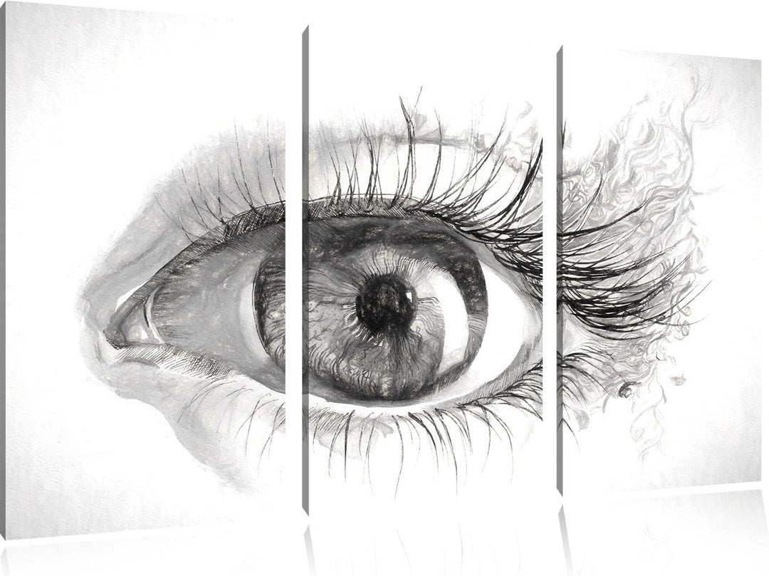 Pixxprint Grünes Auge Kohle Effekt 3-Teiler Leinwandbild 120x80 Bild auf Leinwand