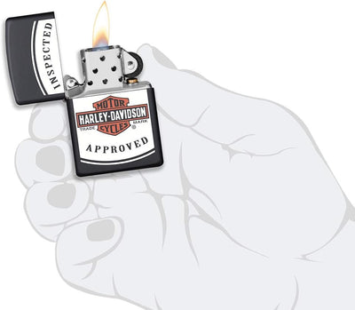 ZIPPO – Sturmfeuerzeug, Harley Davidson Inspected Approved, Color Image, Black Matte, nachfüllbar, i