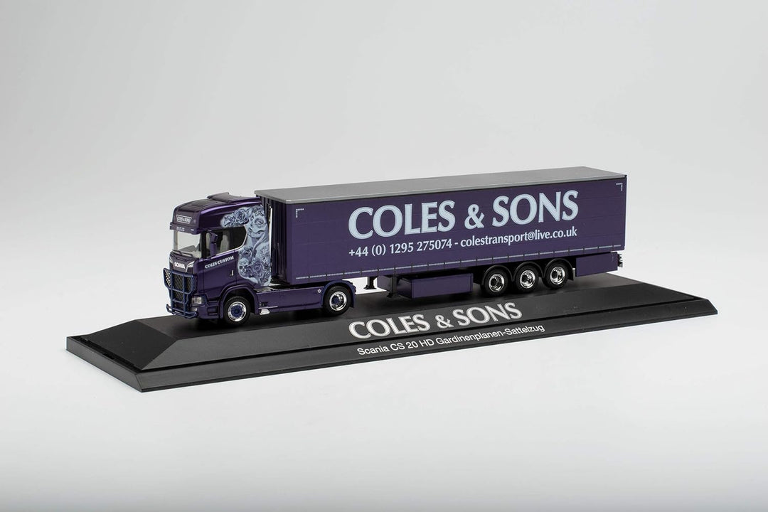 herpa 122108 Scania CS 20 HD Gardinenplanen-Sattelzug Coles & Sons in Miniatur zum Basteln Sammeln u