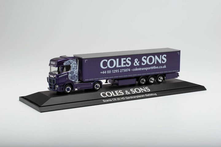 herpa 122108 Scania CS 20 HD Gardinenplanen-Sattelzug Coles & Sons in Miniatur zum Basteln Sammeln u