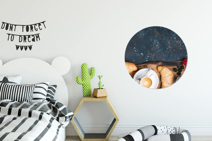 MuchoWow Wandbild Rund Wanddeko Deko Wohnzimmer Bilder 60x60 cm Croissant - Obst - Kaffee - Küche, 6