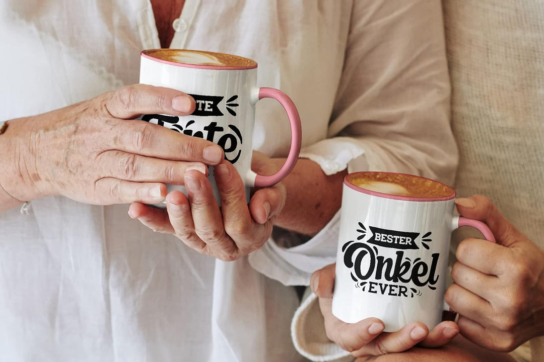 Trendation - Tante und Onkel Geschenk Tasse Set Kaffeetassen Geschenke Weihnachten (Rosa), Rosa