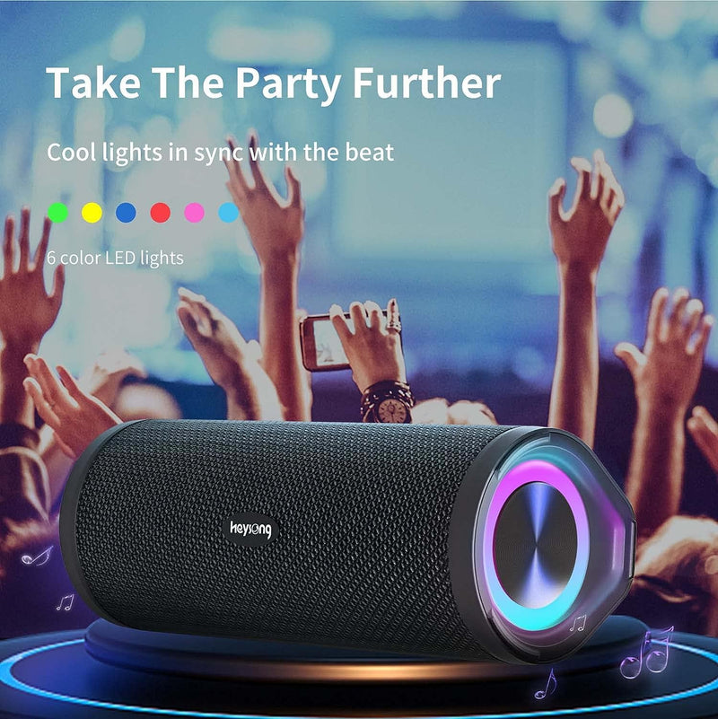 HEYSONG Bluetooth Lautsprecher, Musikbox mit Licht, IPX7 Wasserdicht, 40h Akku, Micro SD-Karte, Dual