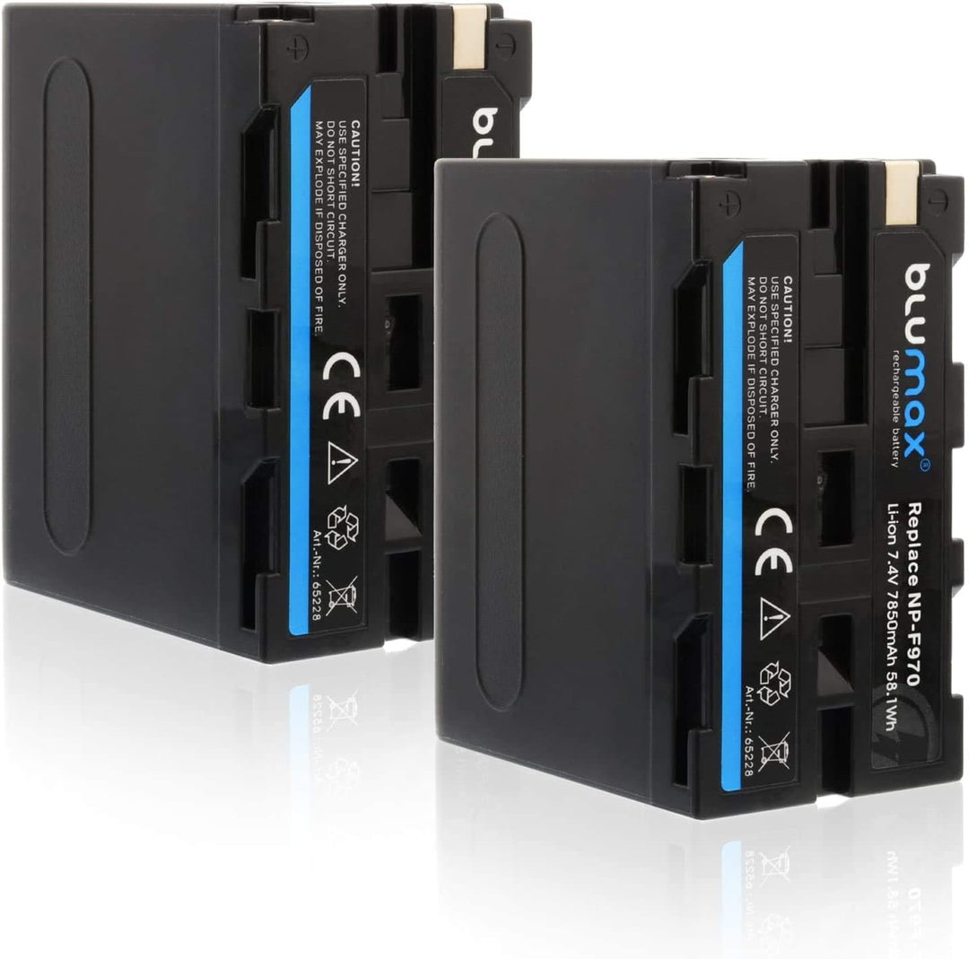 2X Blumax Akku NP-F970 / NP-F960 LG Zellen 7850mAh + Doppelladegerät Dual Ladegerät | kompatibel mit