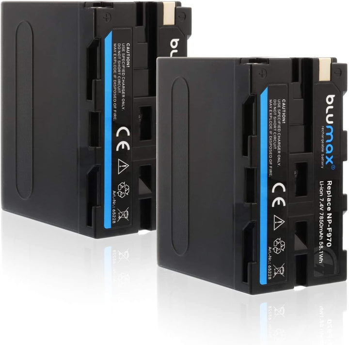 2X Blumax Akku NP-F970 / NP-F960 LG Zellen 7850mAh + Doppelladegerät Dual Ladegerät | kompatibel mit