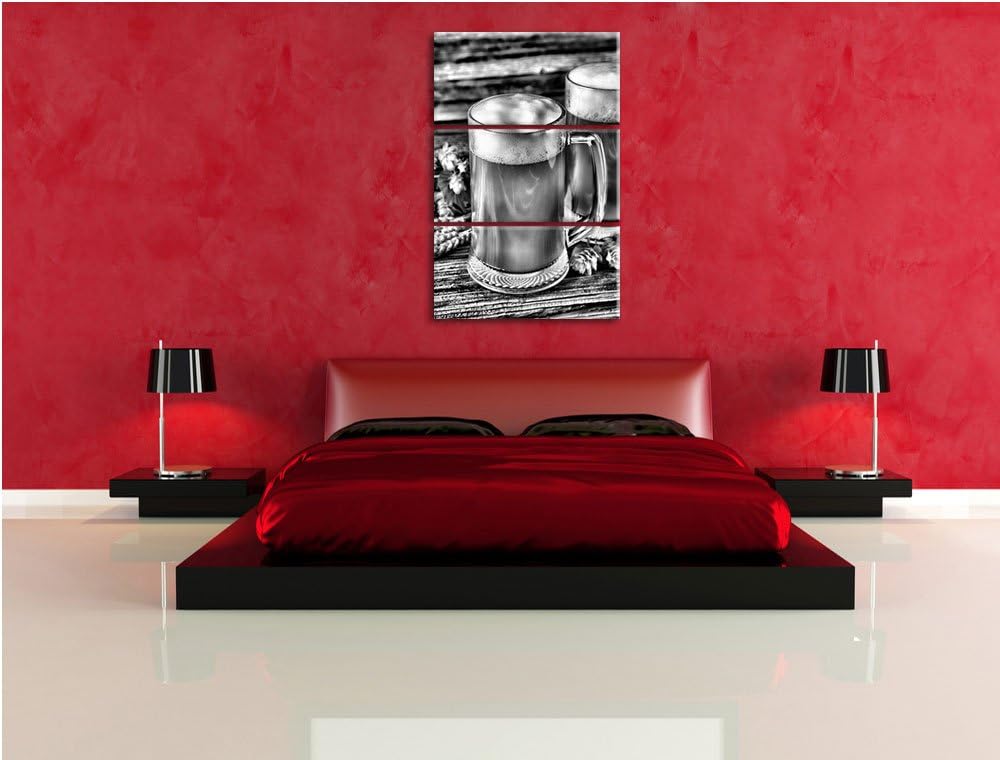 Pixxprint Bier Bierglas als Leinwandbild/Grösse: 3 Teilig (120x80 cm) cm/Wandbild/Kunstdruck/fertig