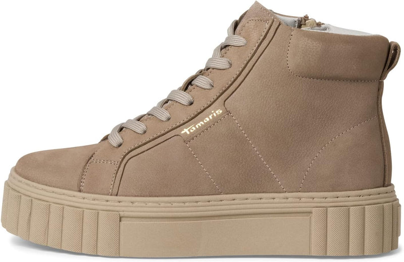 Tamaris Damen High-Top Sneaker, Frauen Halbschuhe,Wechselfussbett 36 EU Braun Taupe, 36 EU Braun Tau