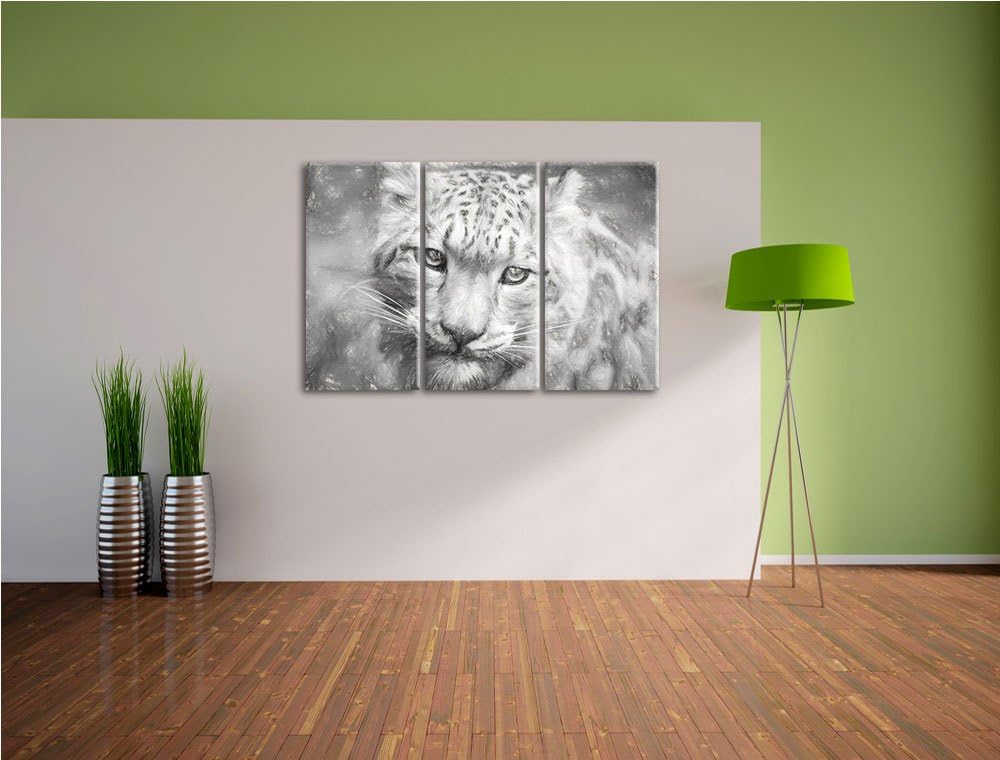eleganter Schneeleopard Spezial 3-Teiler Leinwandbild 120x80 Bild auf Leinwand, XXL riesige Bilder f