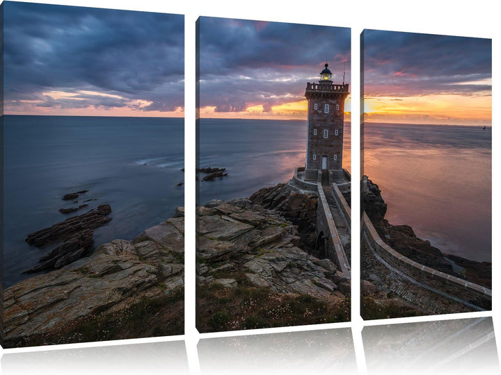 Pixxprint Leuchtturm im Sonnenuntergang / 3-Teilig/Gesamtmass 120cm Leinwandbild bespannt auf Holzra