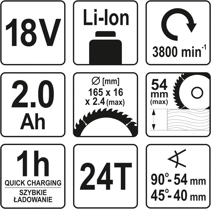 YATO Profi AKKU Handkreissäge 18V | 2,0 Ah Li-Ion Akku | Schnellladegerät | Staubsaugeradapter | Säg