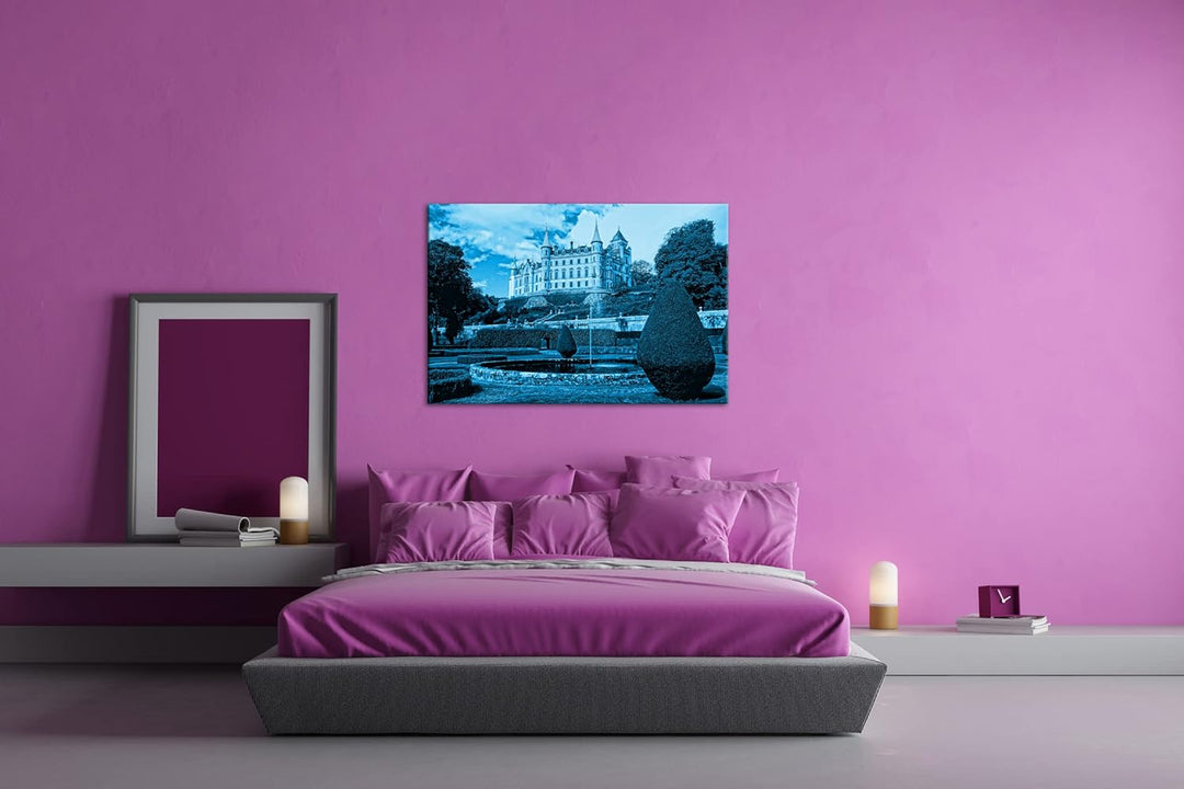 deyoli edles Schloss in Schottland Format: 80x60 Effekt: Monocrome Blau als Leinwand, Motiv fertig g
