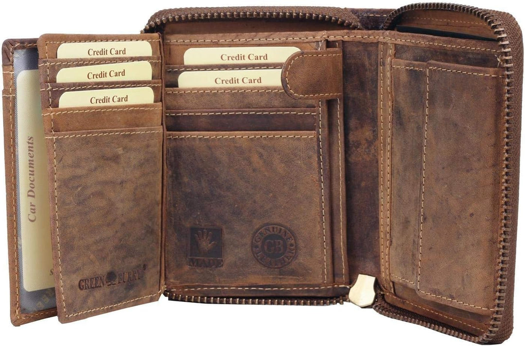 Greenburry Portemonnaie Damen Geldbörse Braun mit Perser Katze Motiv 13x10x3cm, Perser Katze