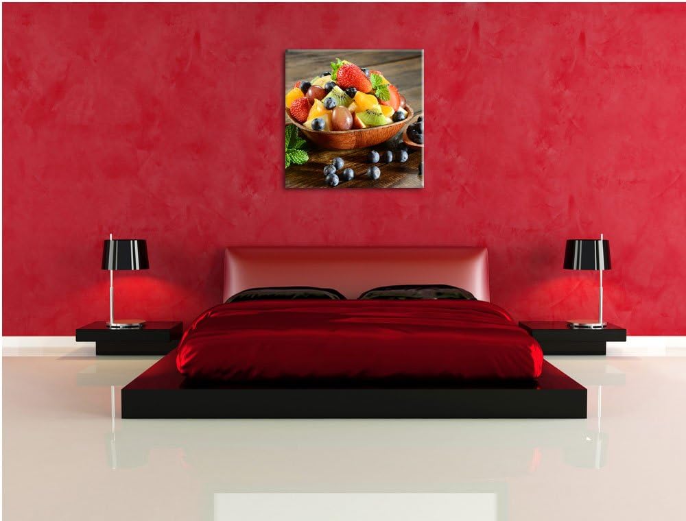 Pixxprint Schale voll mit frischem Obst als Leinwandbild/Grösse: 70x70 cm/Wandbild/Kunstdruck/fertig