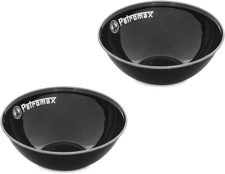 Petromax Emaille Schalen schwarz 2 Stück (1 Liter) | hochwertiger Edelstahlrand | hygienisch | leich