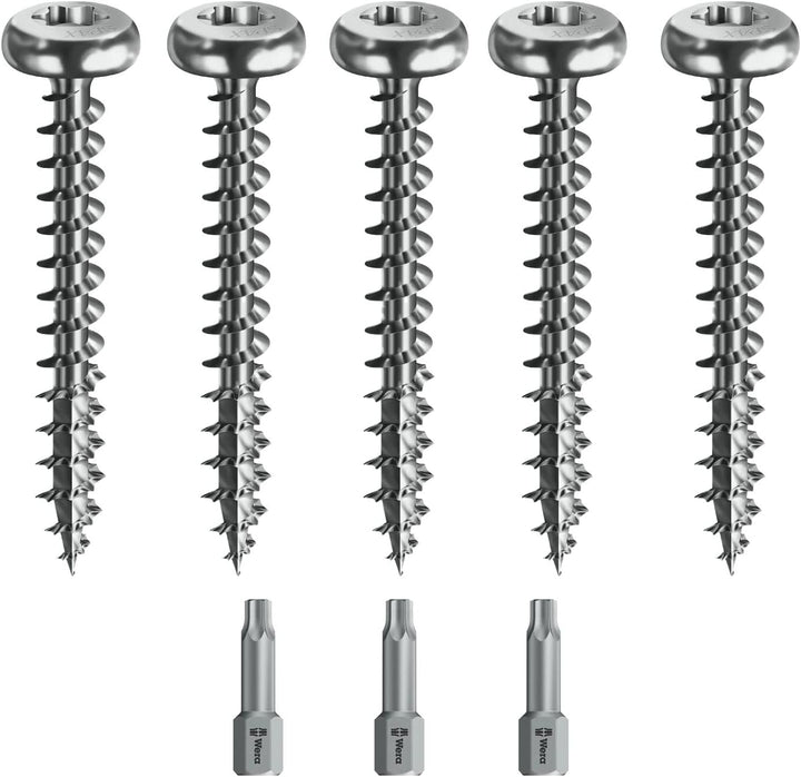 Spax Holzschrauben-SET Vollgewinde + Torx Bit | 5 Grössen: 3,5x30; 4x40; 4,5x45; 5x60; 6x80 | WIRROX
